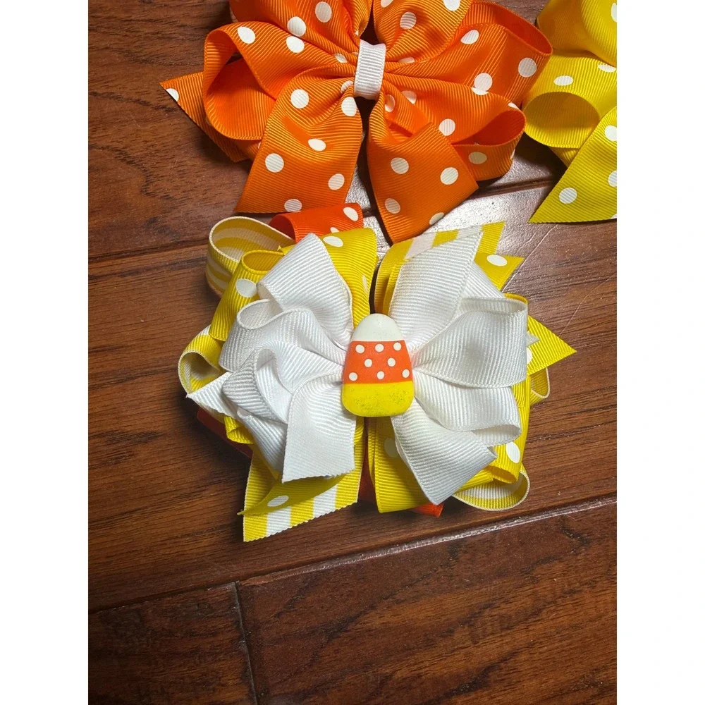 Hair Bows Halloween Candy Corn Polka Dot Boutique Handmade Festive School